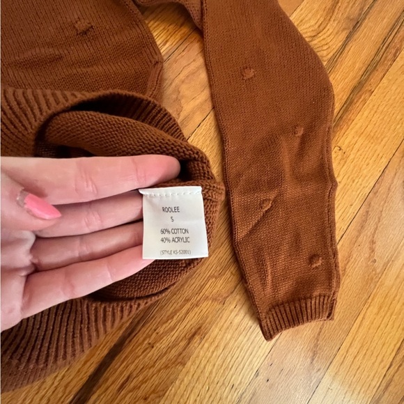 NWOT Roolee Pando Grove Knit Sweater with Polka Dot Embroidery in Burnt Orange - Picture 4 of 7